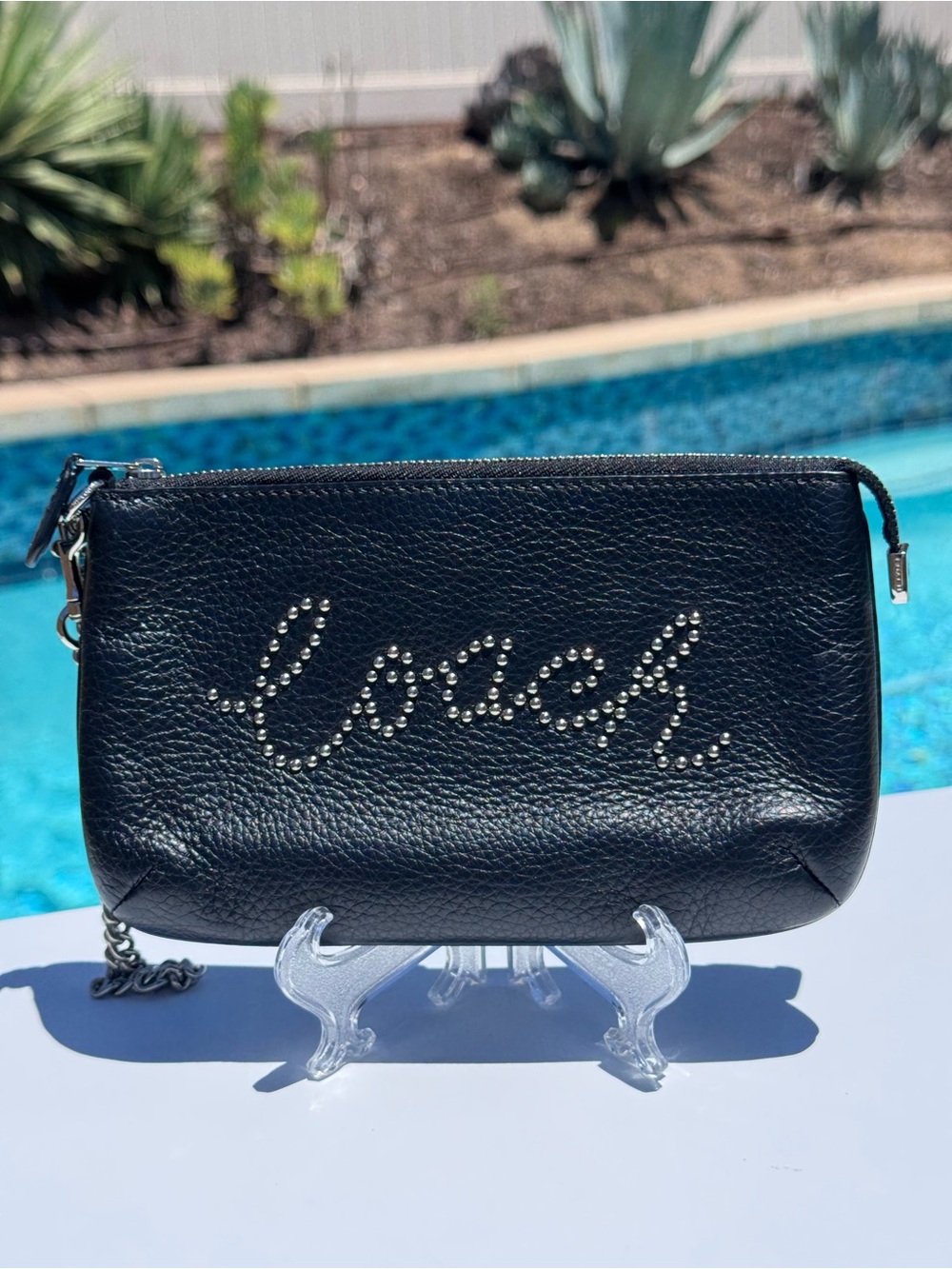 Coach clutch studded Coach script
